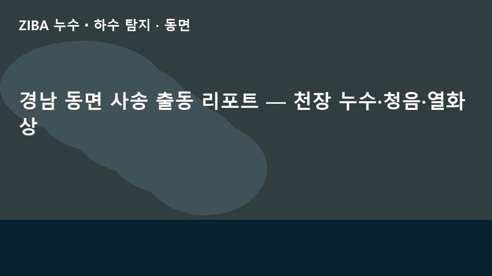 경남 동면 사송 출동 리포트 — 천장 누수·청음·열화상